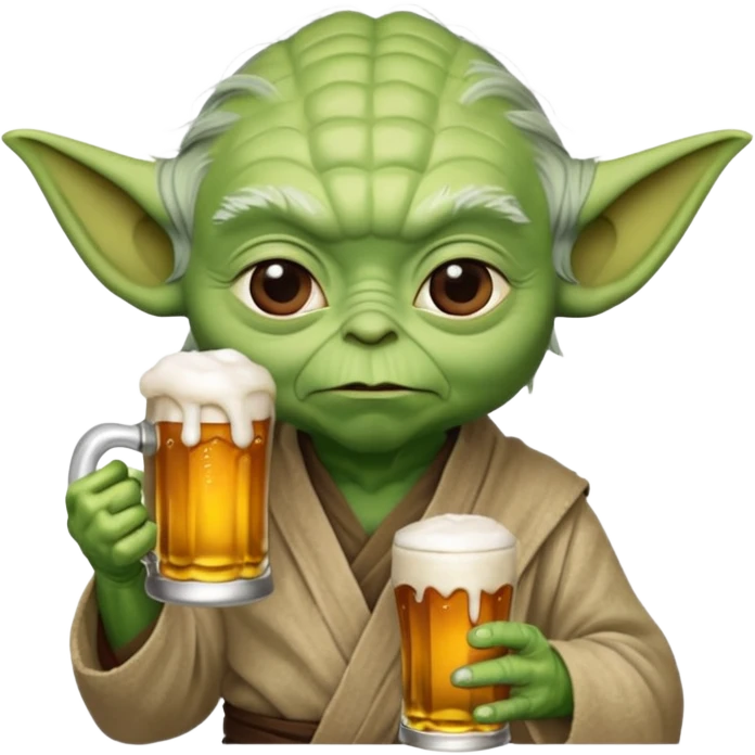 Yoda with a cup of bear emoji