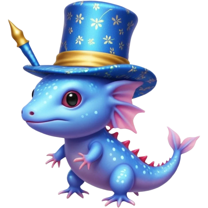 blue axolotl with magician hat emoji