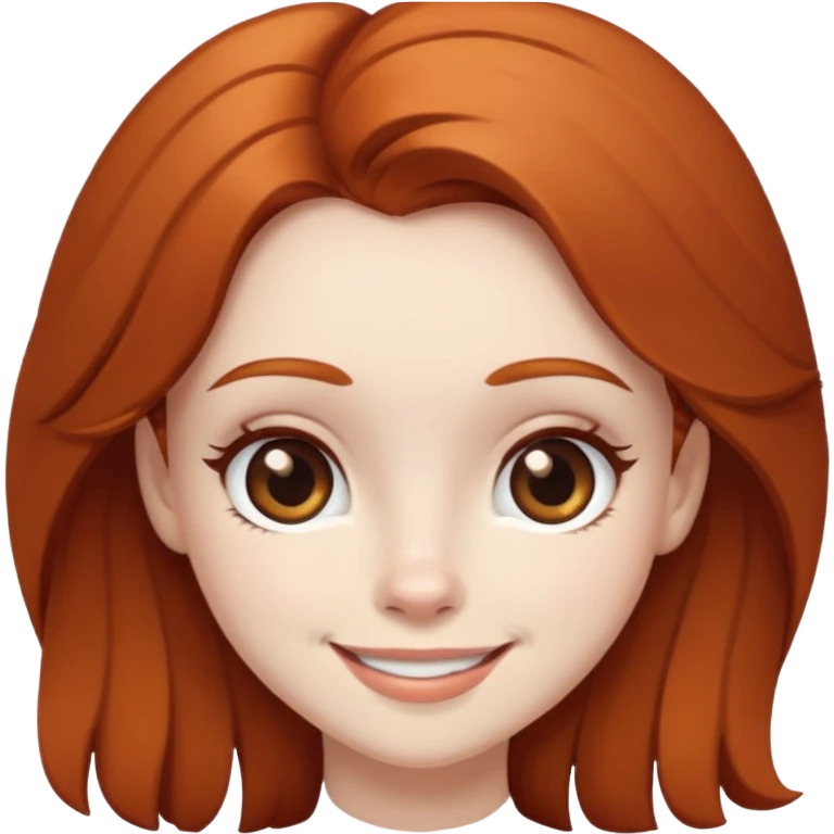 Girl with brown ginger dark hair,smile,pale and brown foxy eyes emoji