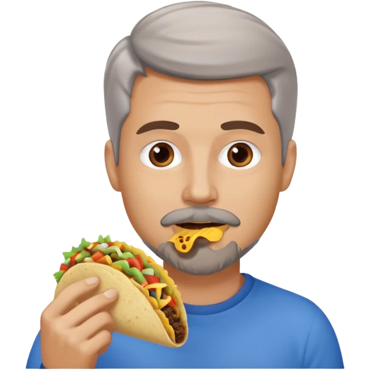 White man, blue eyes, brown gray hair, gray goatee, eating a taco emoji