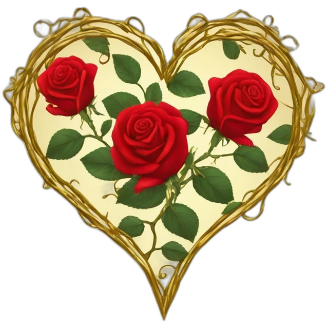Red roses on gold vine heart shaped border goth style emoji