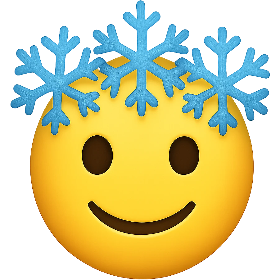 yellow face with blue snowflake crown, digital illustration, emoji style, no background emoji