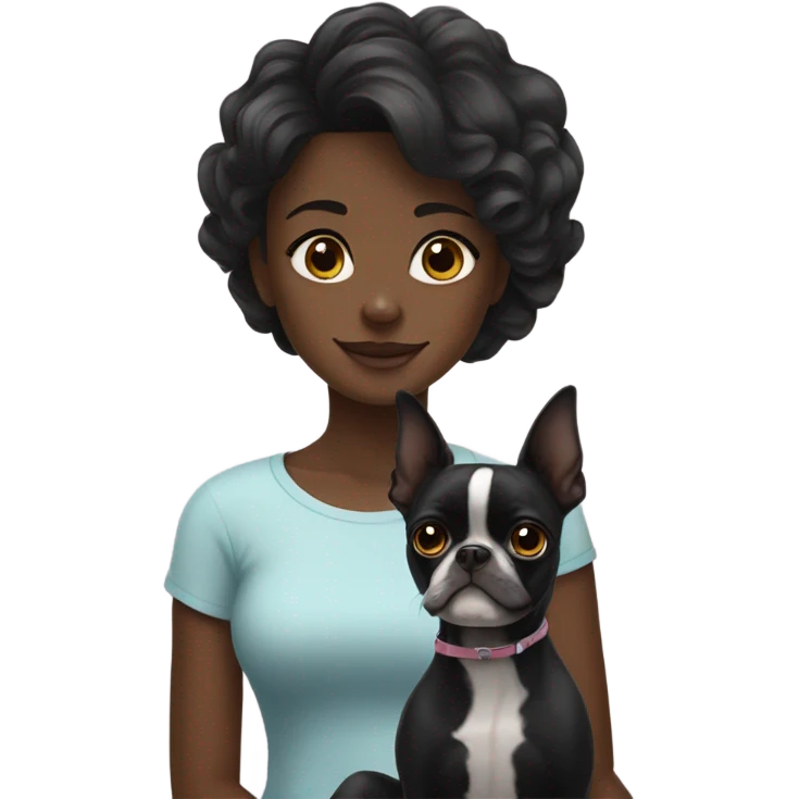black boston terrier with wavy haired girl emoji