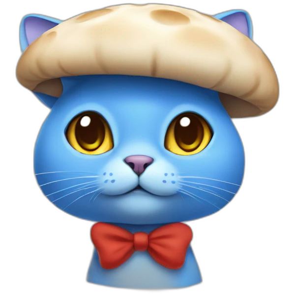 Blue Cat without ears wearing a mushroom cap emoji