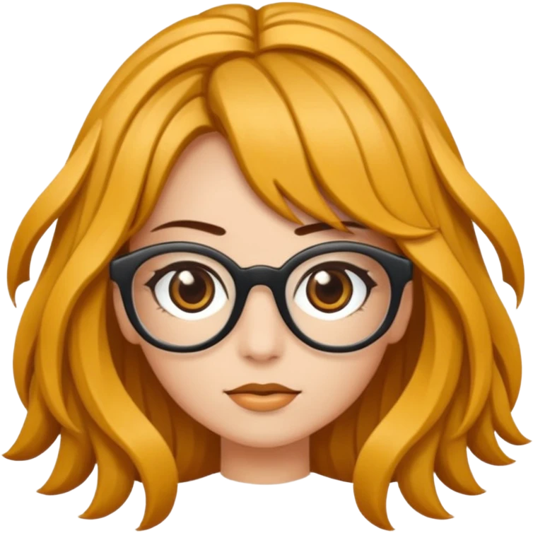 Uma garota de cabelos cacheados compridos e mechas loiras, com pele morena  e óculos emoji