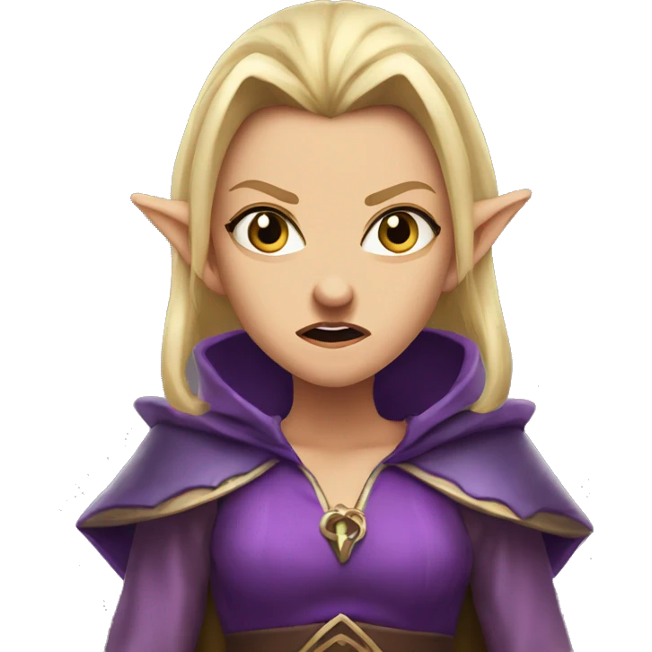 enraged angry, Noble female Elf with Elf ears and blonde hair and purple robes emoji