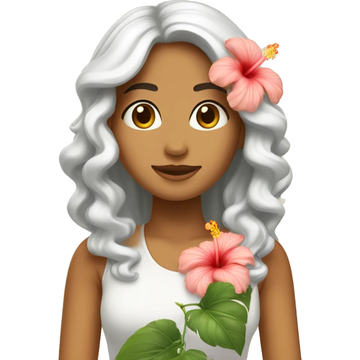 Chica blanca con pelo ondulado con una flor d hibiscus  emoji