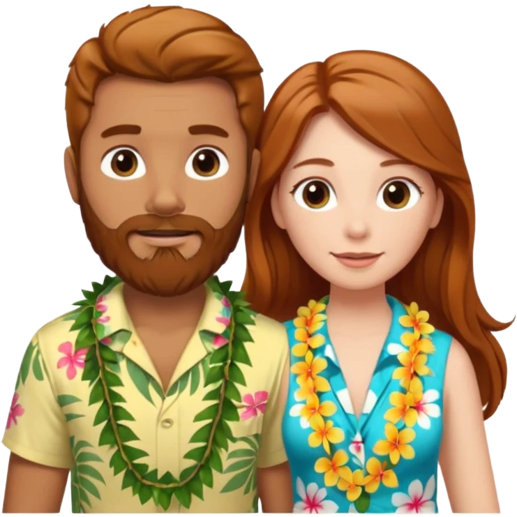 Ginger long hair girl,  brown hair men with beard on honeymoon emoji