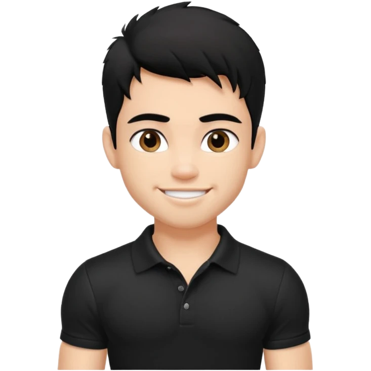 a pretty bratz fair lean muscles boy with a black polo shirt on. shaggy black hair. smiling emoji