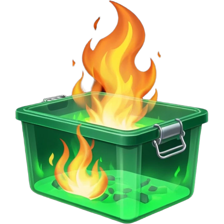green fire in flat container emoji