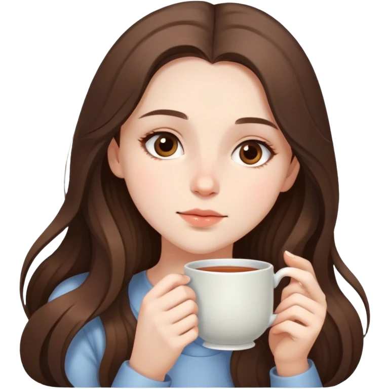 pale brunette girl with long hair eyes down sipping tea emoji