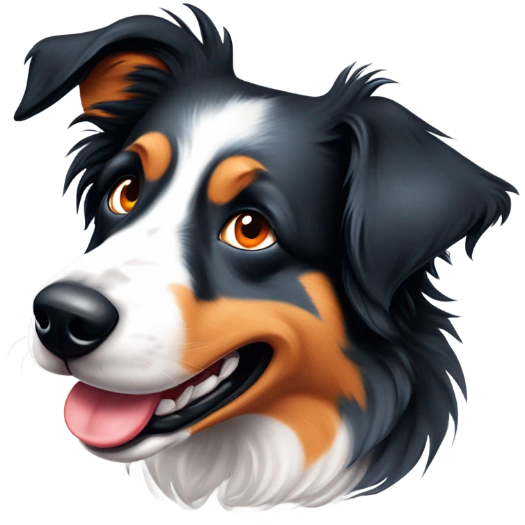 Border collie bleu merle yeux bleu balle orange dans la bouche  emoji