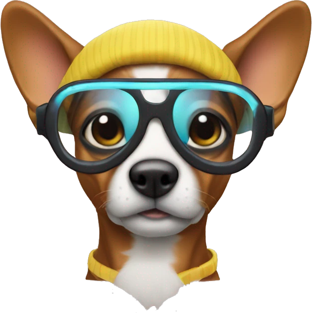 Mini pincher with snowboard glasses  emoji