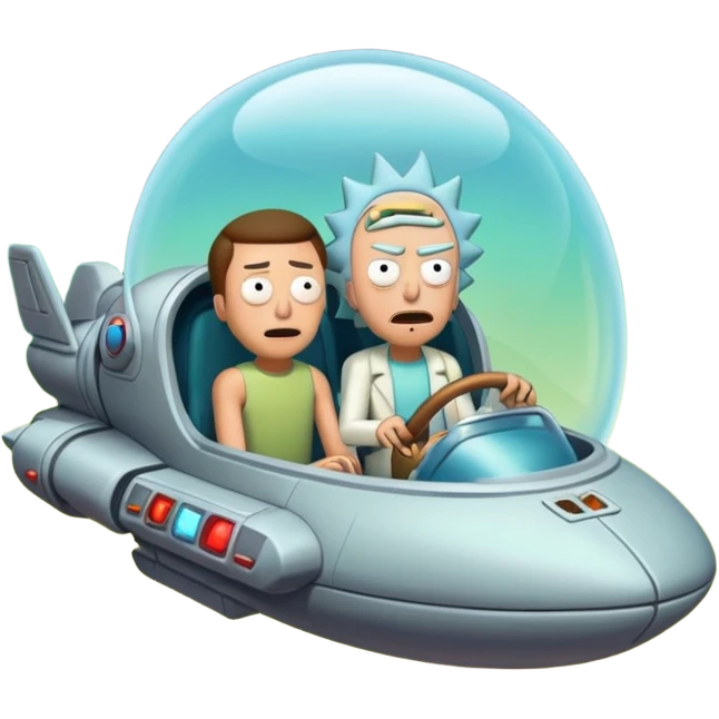 Hot rod Rick and Morty flying in a spaceship to the citadel of Ricks  emoji