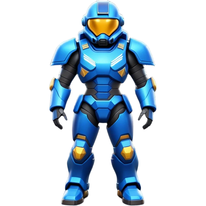 Clash of Clans aesthetic: Cinematic heroic Terran Marine Hero Emoji, rendered in a 3D vector-style similar to standard emojis with minimal shading and bold, simplified shapes. A compact, heroic isometric figure clad in futuristic power armor with signature energy accents, softly glowing with a cosmic battle charm. Simplified yet unmistakably iconic, highly detailed and consistent, glowing with a soft radiant shine and high gloss. Stylized with a touch of interstellar valor and a soft glowing outline, capturing the essence of an elite space warrior with a friendly, playful manner! emoji