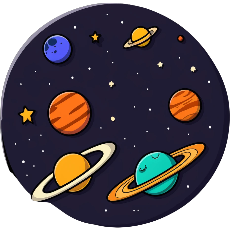 A colorful depiction of outer space with planets and stars emoji
