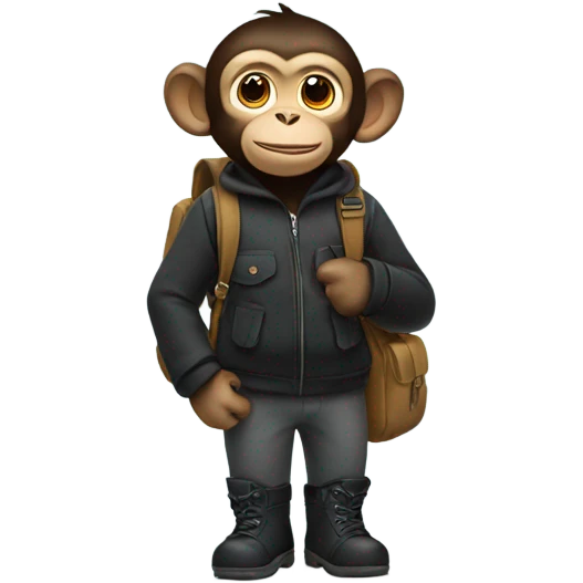 Monkey wearing black winter boots and a black backpack emoji