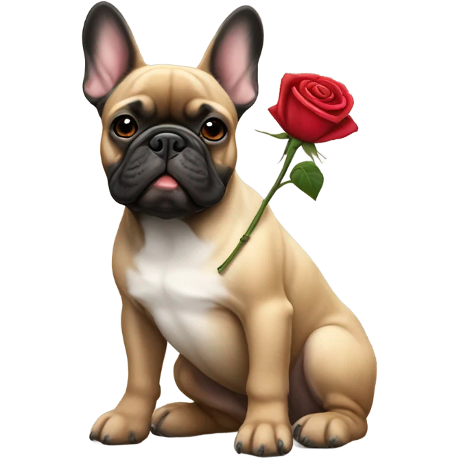 French bulldog black and tan with rose emoji