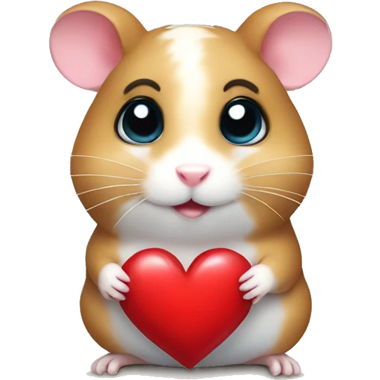 Hamster with big eyes holding a heart emoji
