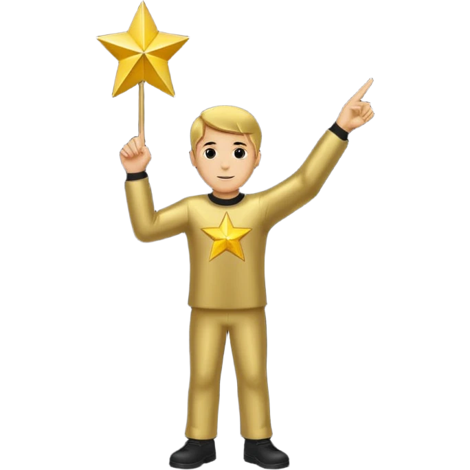 Gold star with silhouette of man pointing up into the air emoji