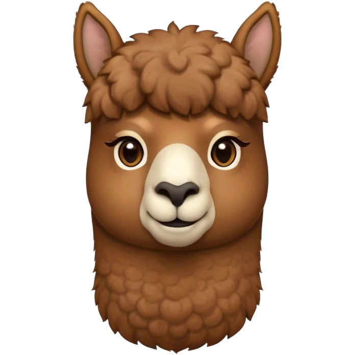 Cinematic Noble Brown Alpaca Portrait Emoji, Poised and regal, with a sturdy, graceful build and a rich, well-groomed brown fleece, deep-set soulful warm eyes, Simplified yet sharp and sophisticated features, highly detailed, glowing with a soft, dignified glow, high shine, intelligent and serene, stylized with an air of pastoral elegance, focused and attentive, soft glowing outline, capturing the essence of a watchful and confident companion, so majestic it feels as though it could stride out of the screen with effortless authority! emoji