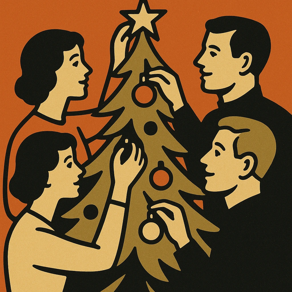 people decorating a Christmas tree emoji