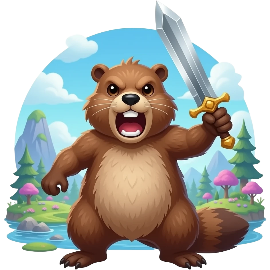 Beaver в мире фэнтези поднимает меч в ярости emoji