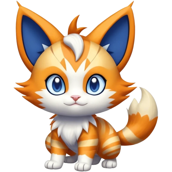 Shiny Cute Adorable Meowth-Litten-Meowstic-Hybrid-Creature with pattern-markings emoji