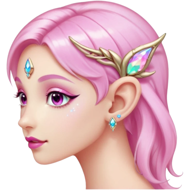 portrait of pink Elvish fae shiny sparkly iridescent translucent diaphanous ear climber ear cuff emoji