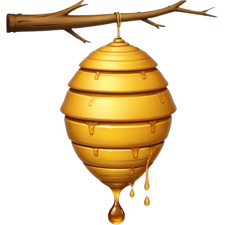 A hanging beehive dripping golden honey from its base. emoji