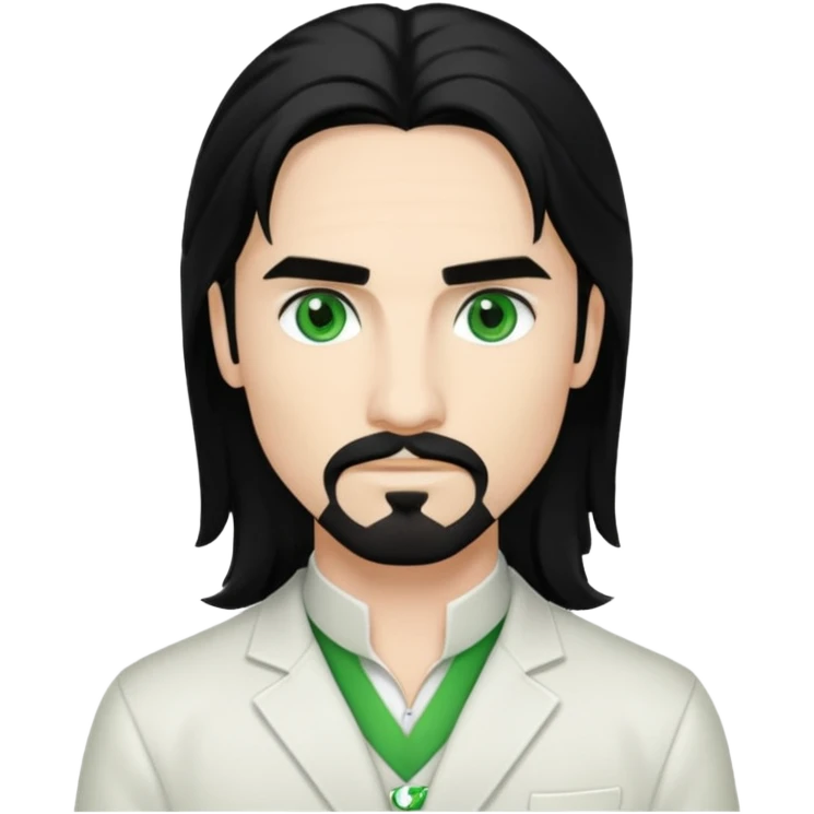 Kevin Richardson green eyes, black long hair, white outfit emoji