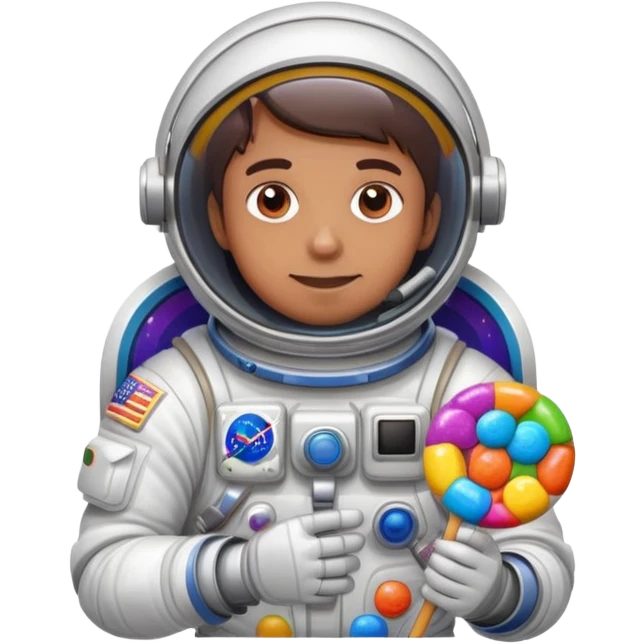 Cosmic astronaut holding a colorful candy, astro runtz emoji
