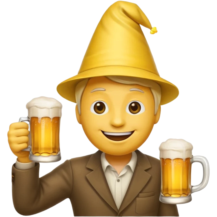 happy emoji wearing a party hat, raising a beer mug, showing approval for beergarden plans emoji