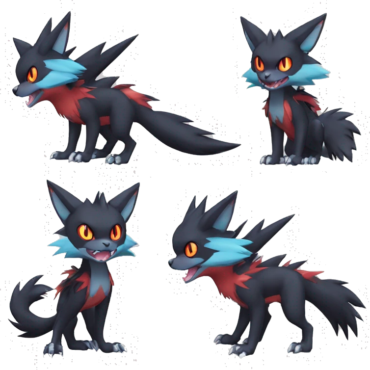  Kawaii Edgy Cool Beautiful Nargacuga-Noivern-Torracat-Litten-Zorua-Zoroark-Fakemon-fusion full body emoji