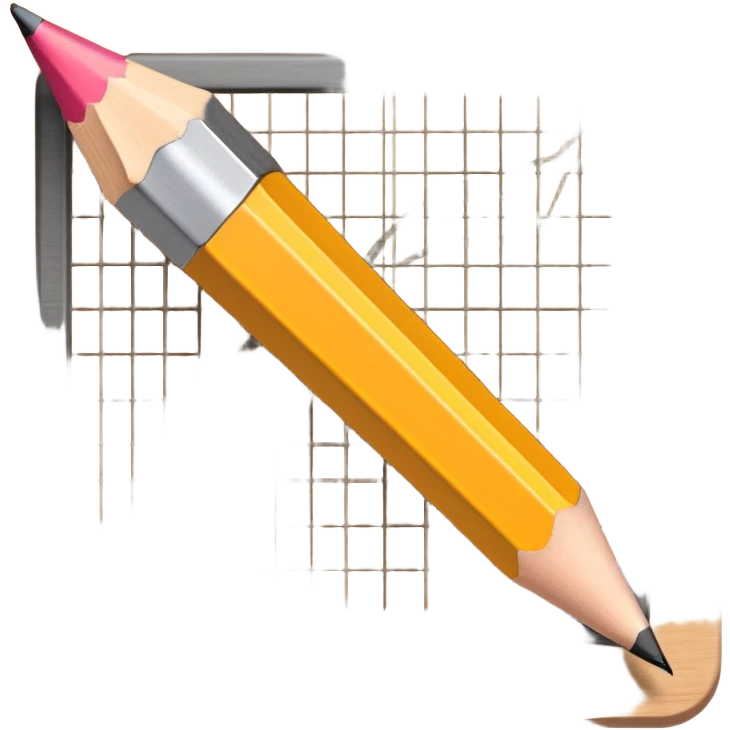 A pencil placed over a square paper grid, representing the sketching phase of a logo emoji