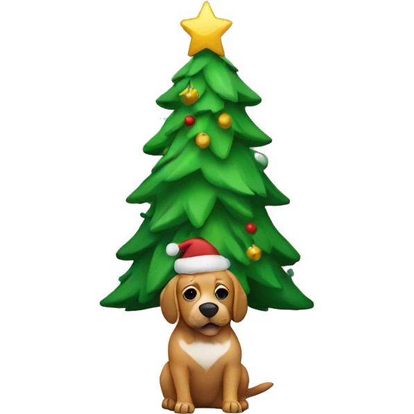 Dog wearing a Christmas tree emoji