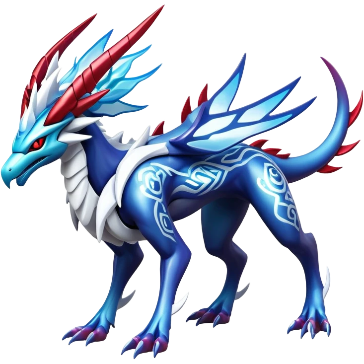 Futuristic Modern Epic Legendary Shiny Cyber-Suicune-Dialga-Reshiram-Creature, (full body) emoji