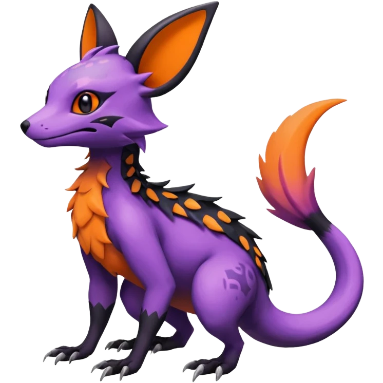 Rare epic aesthetic colorful Salandit-Noibat-Eevee-Genet-species-Fakemon-hybrid-creature, with markings, full body emoji