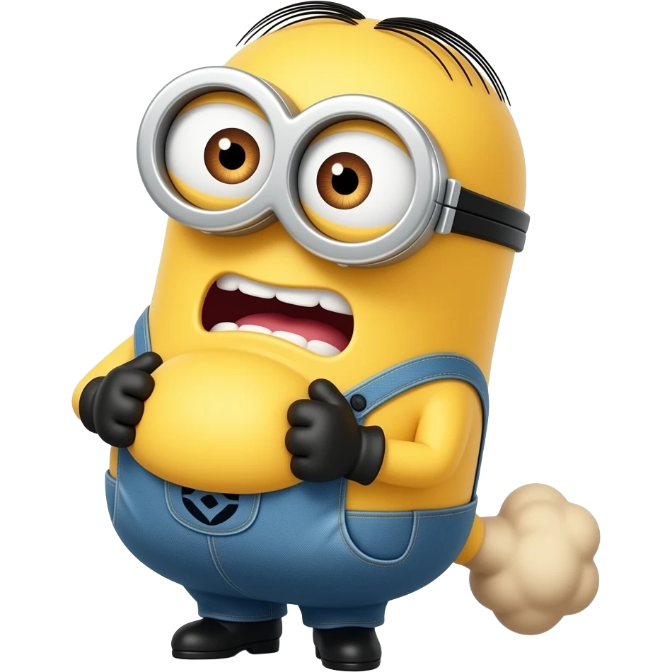 MAKE ME AN EMOJI WHERE I AM SLAPPING MY BIG FAT GUT AND GIGGLING WHILE FARTING MINION emoji