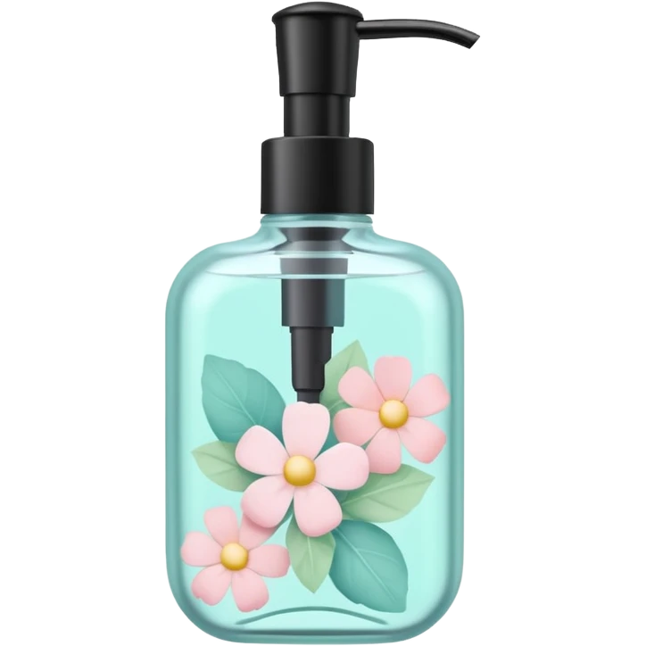 Pastel soap dispenser with pastel flower petals and pastel leaves  emoji