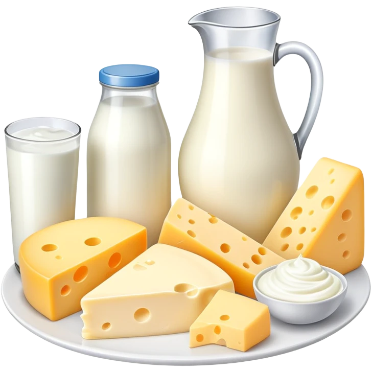 dairy products assortment with milk, cheese, yogurt, and butter emoji