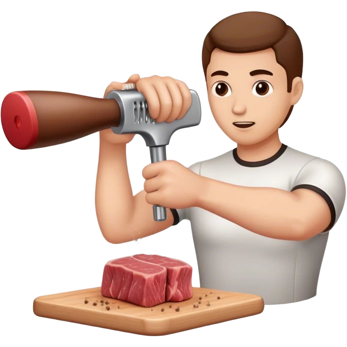 Tenderizing beef with a meat tenderizer emoji