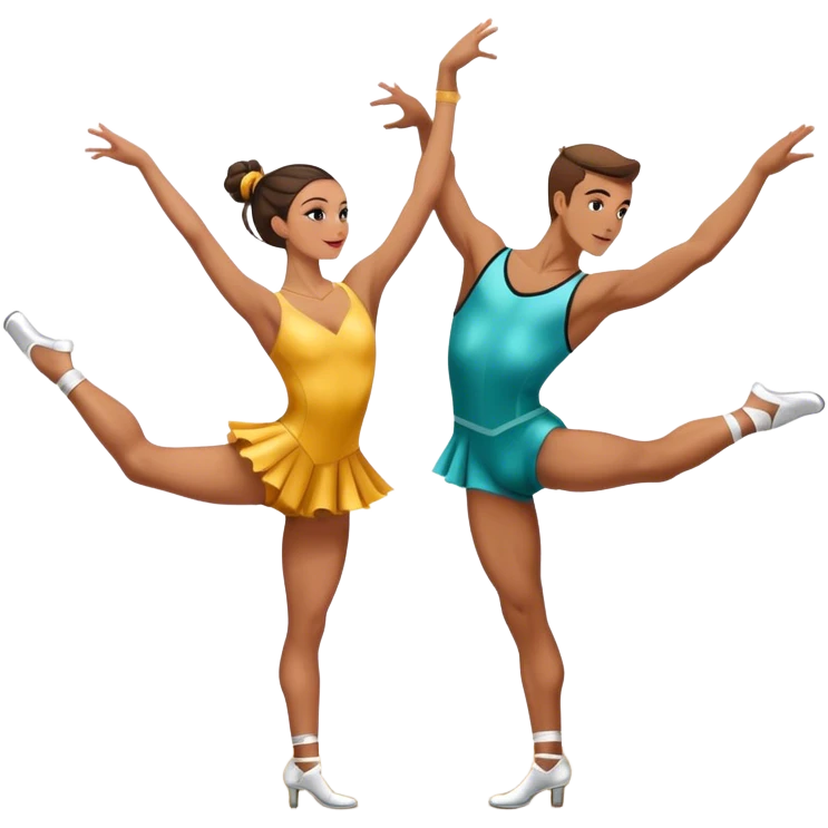 Icon for Sports Dance: a couple in competitive dance attire performing a synchronized dance with acrobatic lifts, dance shoes, rhythmic floor, and a competition backdrop. The icon should capture athleticism, technique, and precision in sports dance. Transparent background. emoji