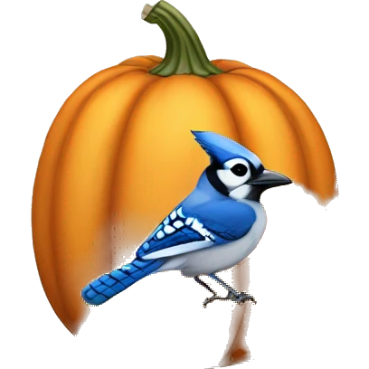 Blue Jay head sticking out of pumpkin emoji