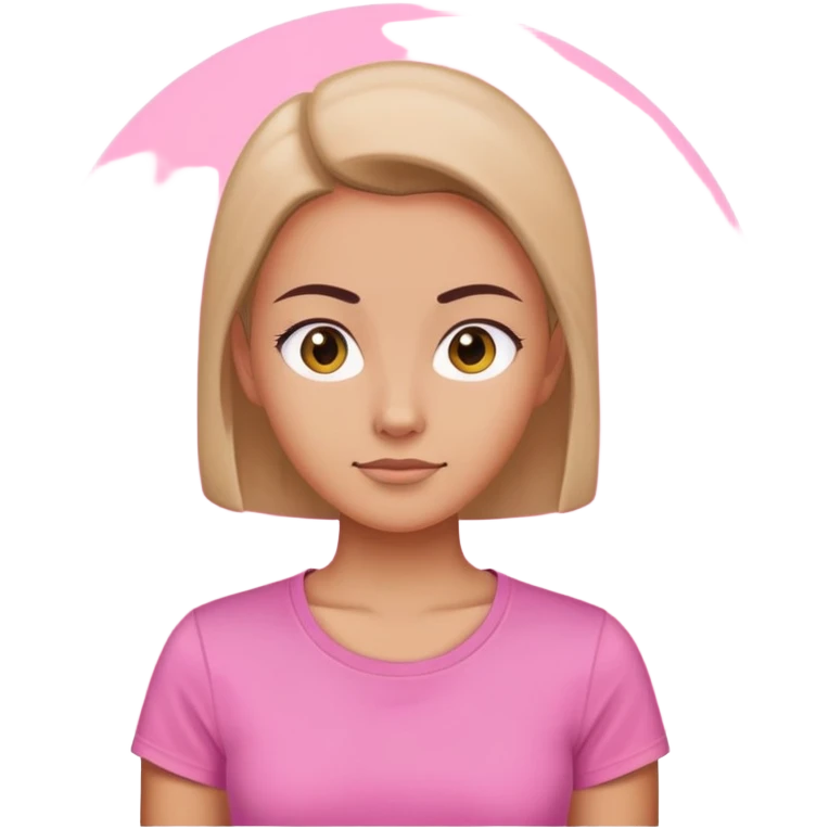 female character with oval-shaped head with flat top wearing a pink t-shirt emoji