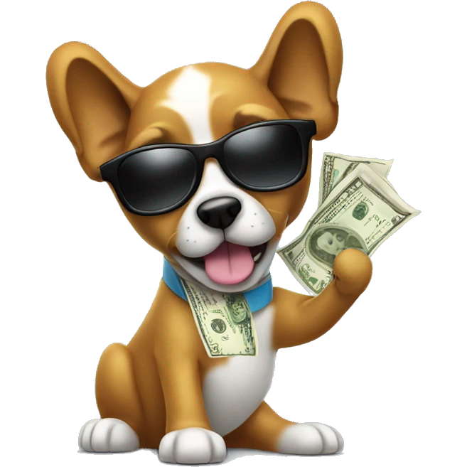 sunglasses dog counting dollar bills  emoji