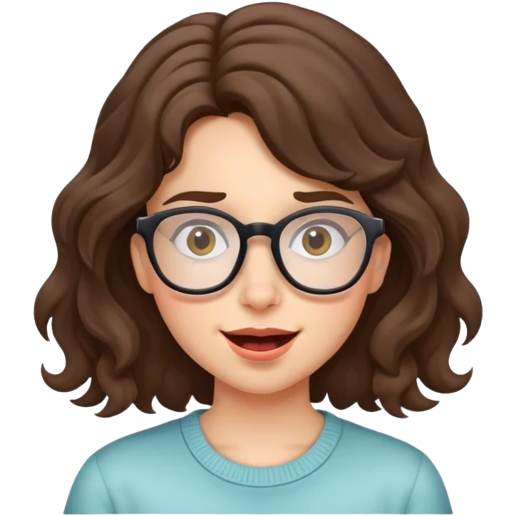 Girl brunette hair wavy with glasses with face silly  emoji