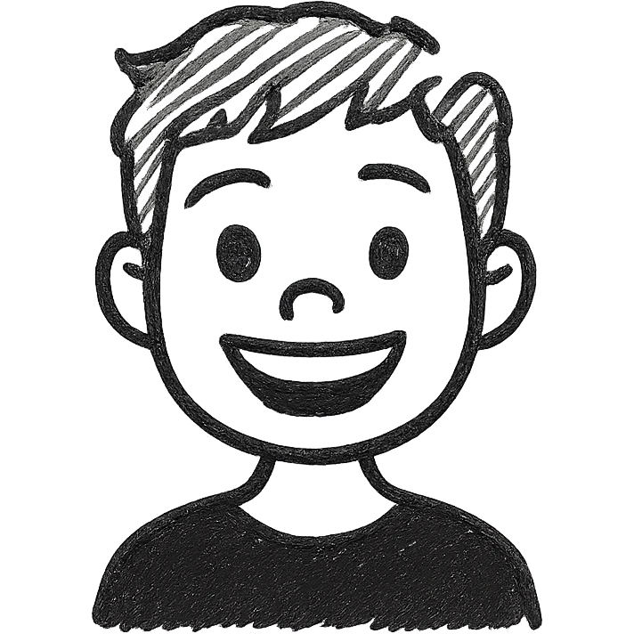 iOS memoji of a teen smiling, wearing black shirt emoji