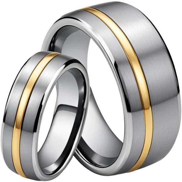Two tone Tungsten silver and small gold trim metal ring emoji