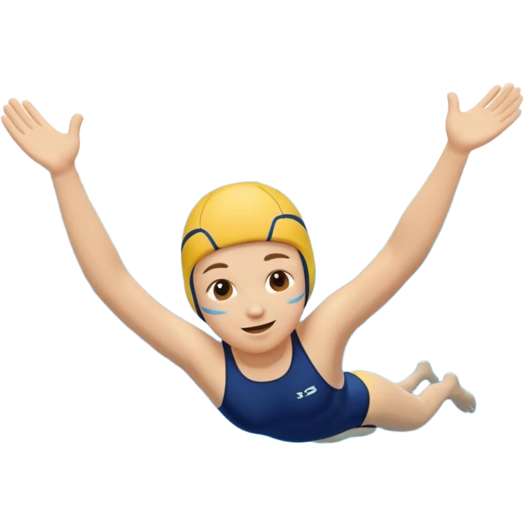 Cute emoji of a swimmer diving into a pool, rounded shapes, friendly style, bright blue water, minimal facial details. emoji
